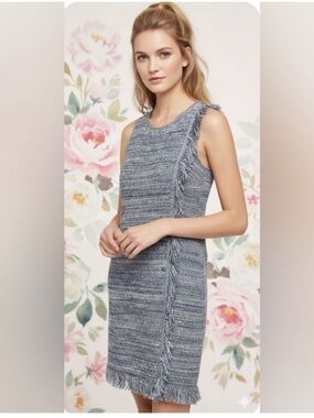 Anthropologie Holding Horses Blue Tweed Fringe Knit Dress - Size Small